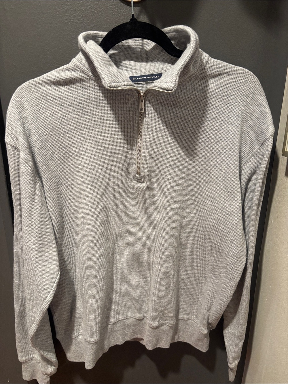 Brandy Melville Light Gray Waffle Half-Zip Pullover